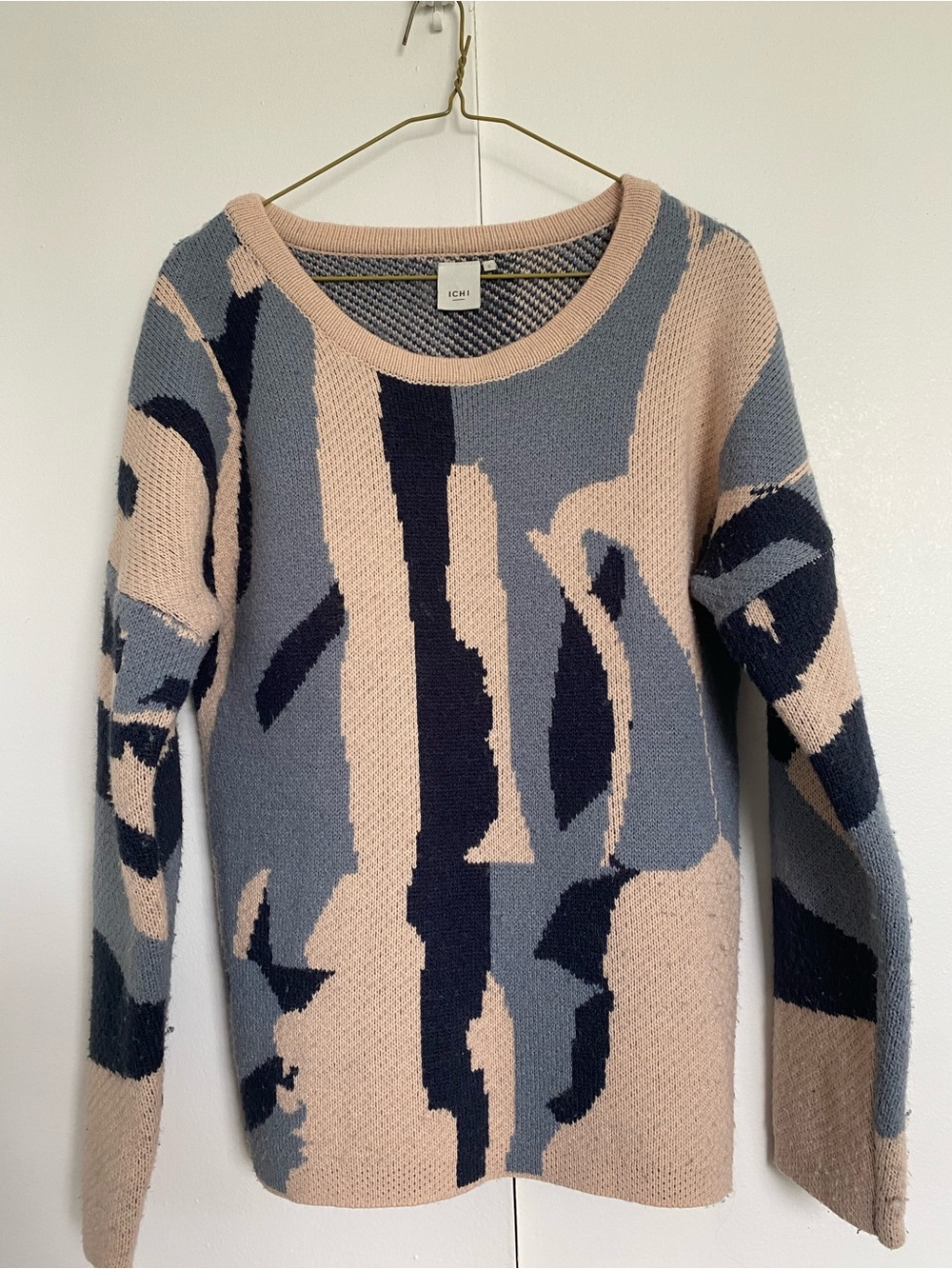 ICHI Abstract Colorblock Crewneck Sweater